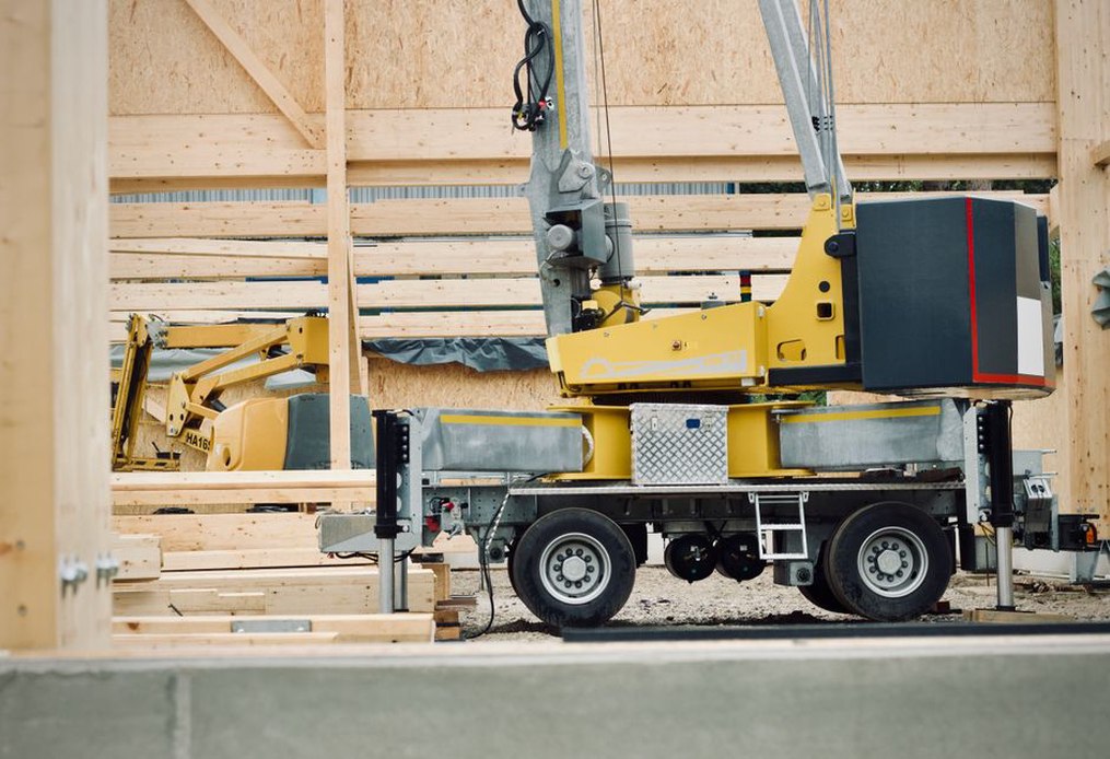 Construction site using cross-laminated timber