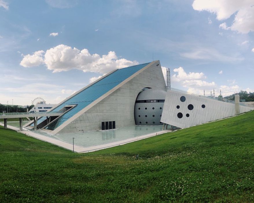 A futuristic recreational space with innovative design elements