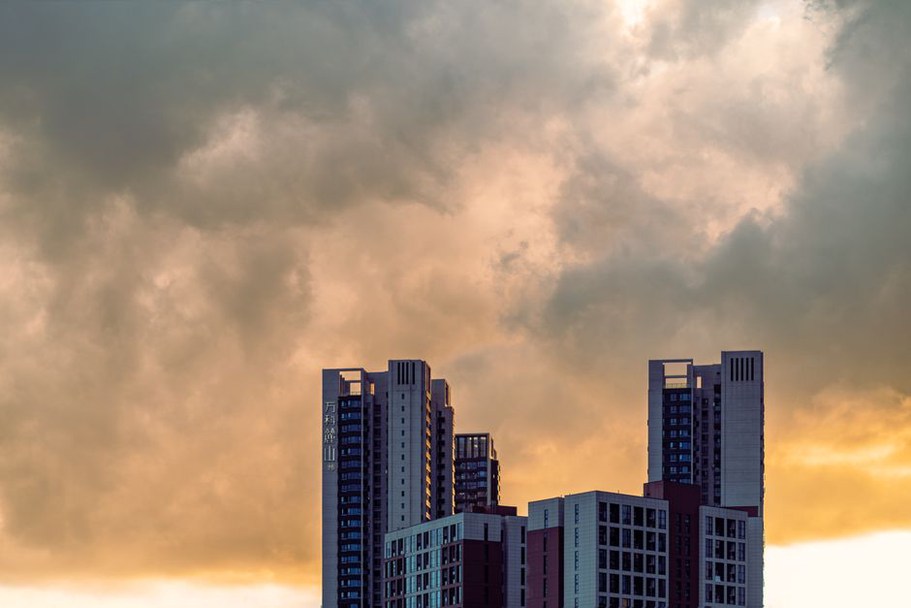 Modern high-rise buildings in urban skyline