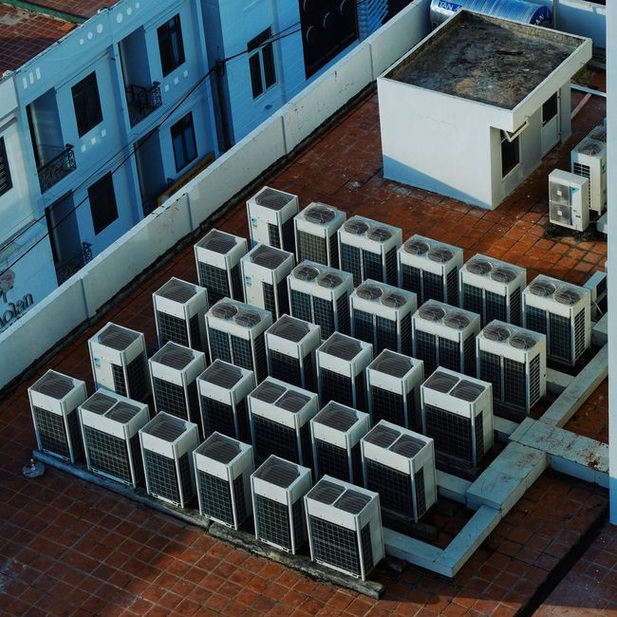 Modern commercial HVAC equipment installation