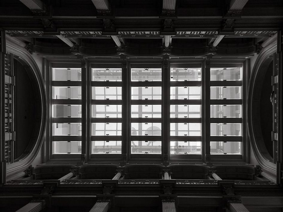 A modern interior design within a historic building