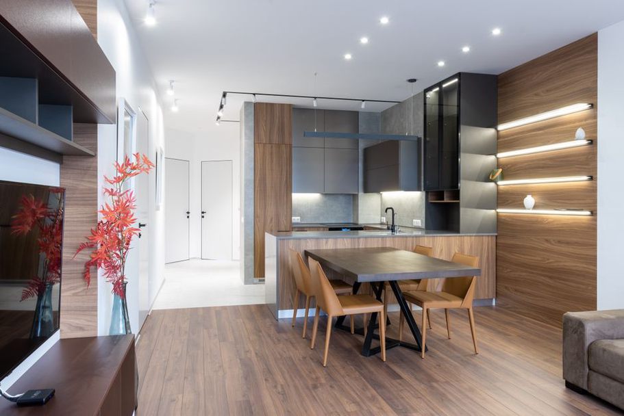 Interior view of a modular home showing high-quality finishes