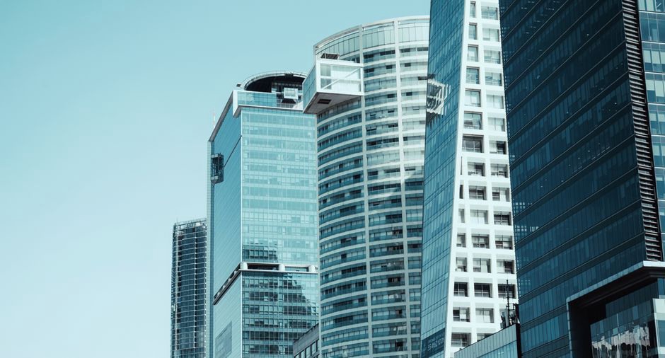 Aerial view of smart architecture in urban setting