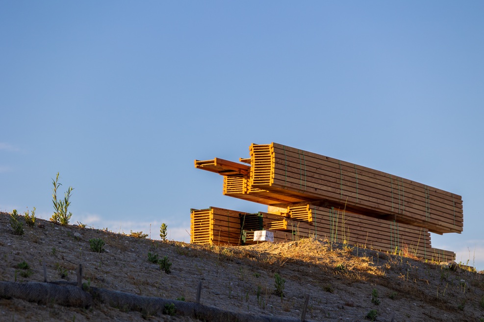 Sustainable building materials on a construction site