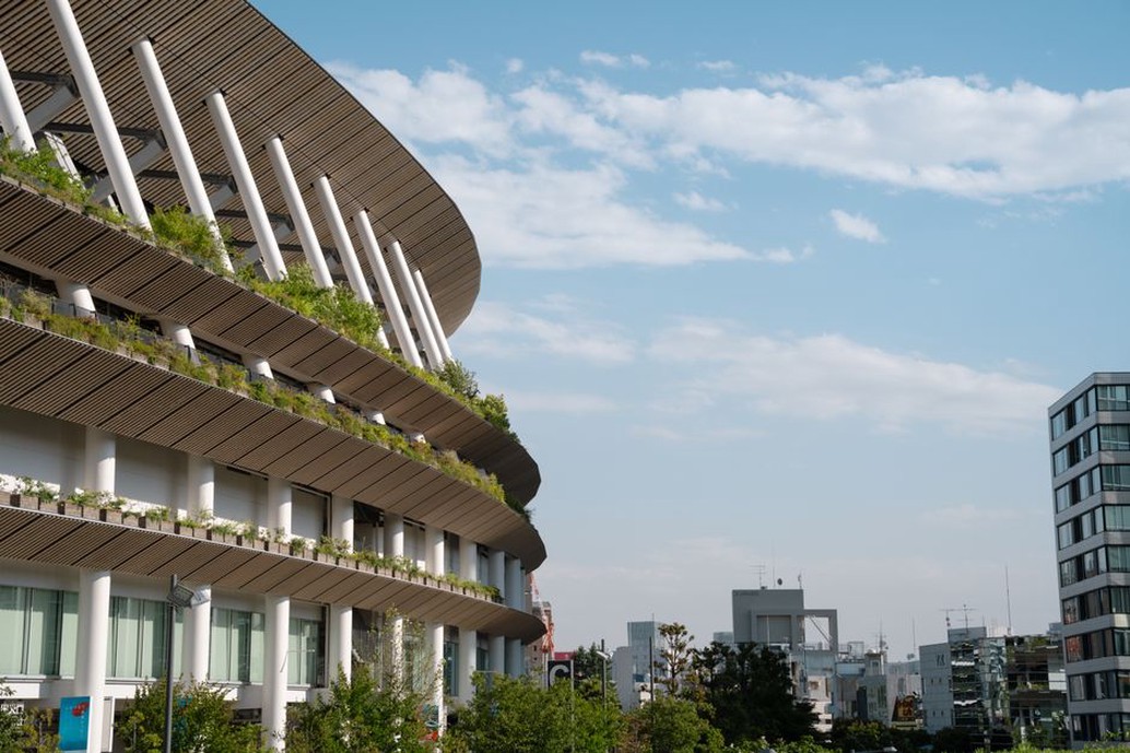 Sustainable urban architecture with green spaces