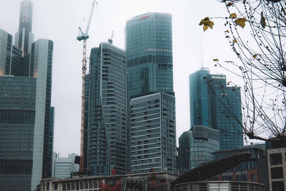 Diverse architectural styles in a city skyline