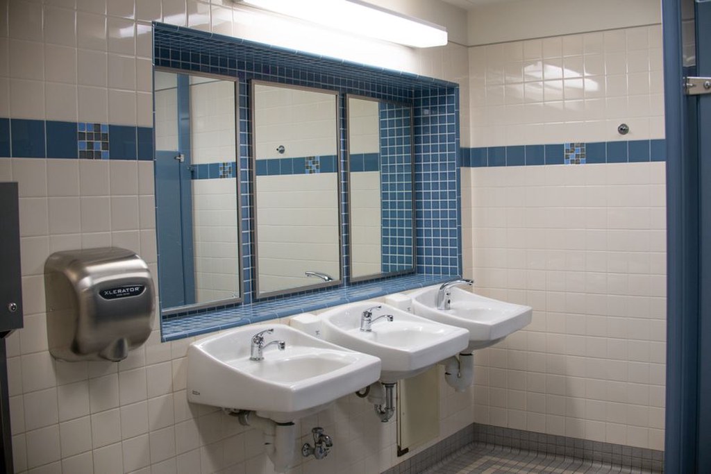 Clear maneuvering space in an accessible restroom