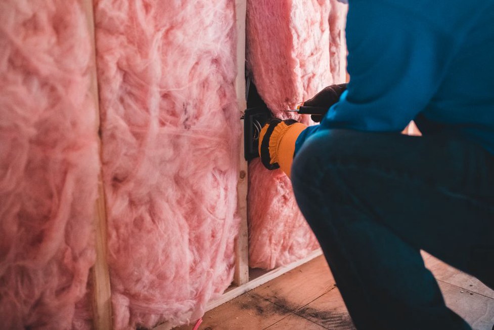 Airtight insulated wall assembly under construction