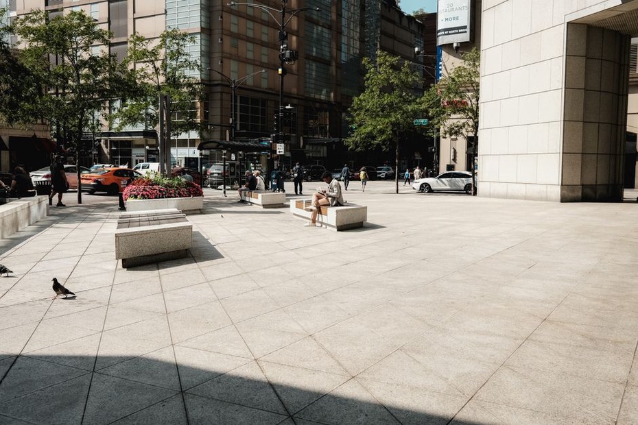 Seating beside a clear pedestrian route