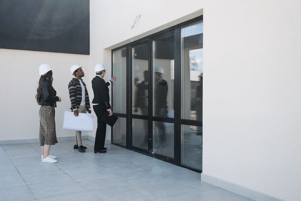 Client and architect compare room layouts