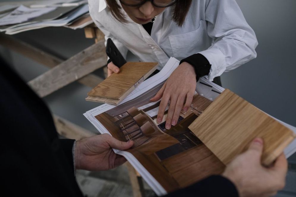 Drawings and samples support a building adaptation discussion