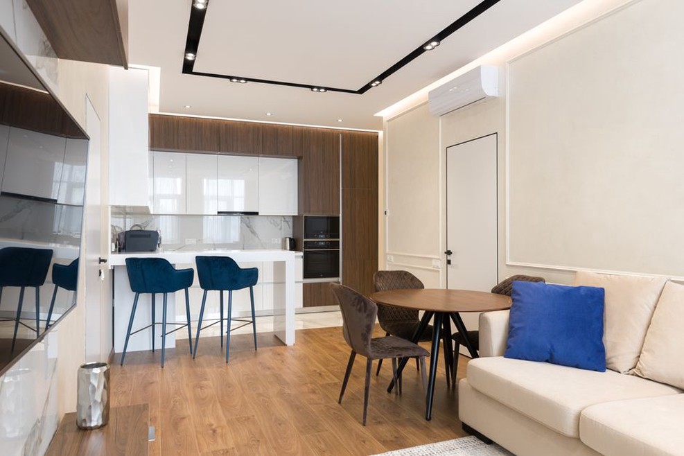 Furniture layout showing clear routes through a small apartment