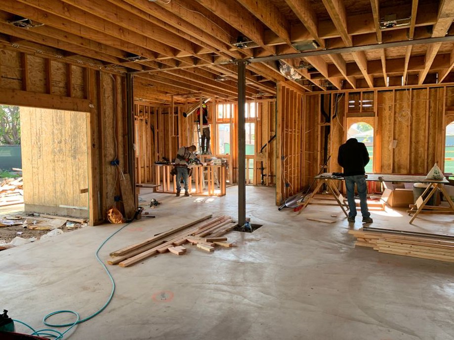 Exposed timber frame during building construction